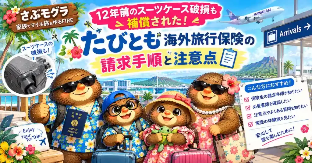 さぶモグラブログのたびともでスーツケースの保障を受けた記事